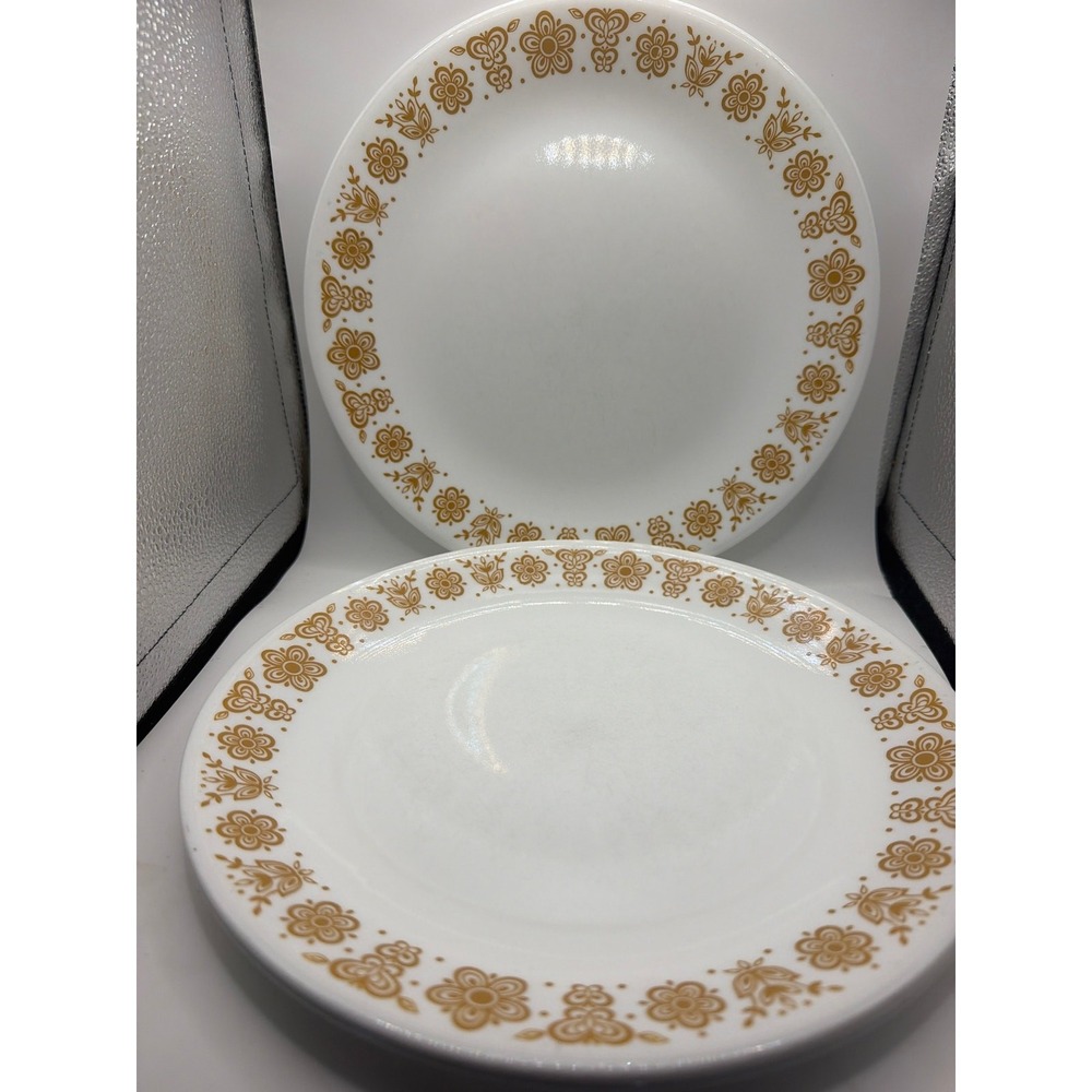 3 VINTAGE 1970's Corning Ware Corelle BUTTERFLY GOLD DINNER PLATE 10 1/4" WIDE